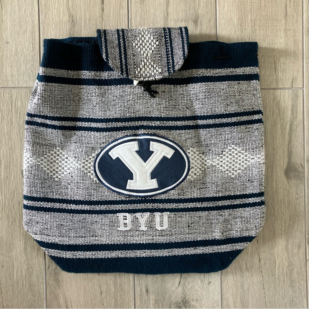 BYU Woven Canvas Boho Tote Bag Cinch Backpack Brigham Young University